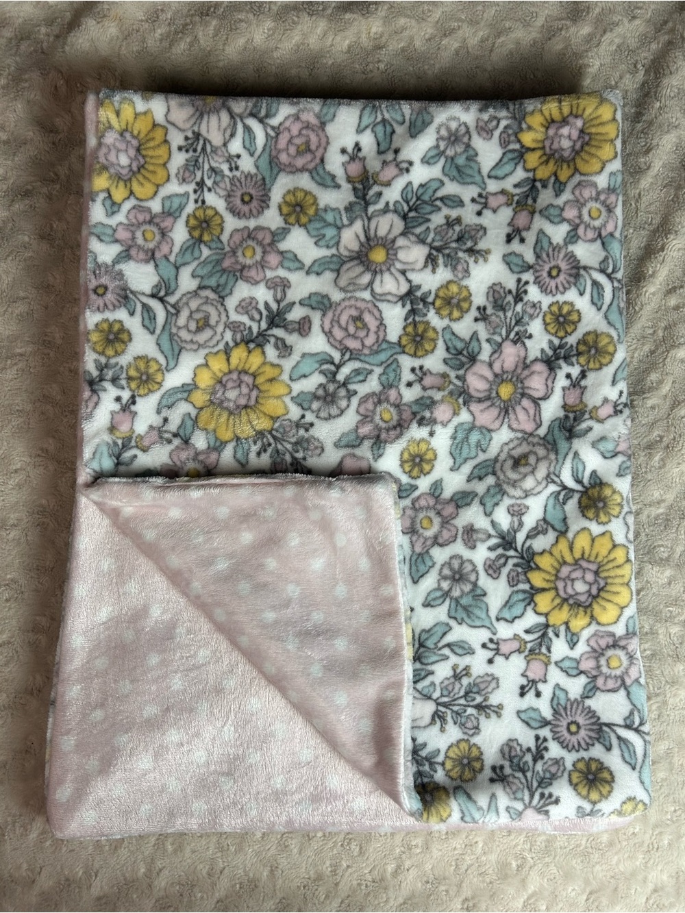Sigrid Olsen Home Baby Floral Blanket Pink White Polka Dots Gray Yellow Flowers